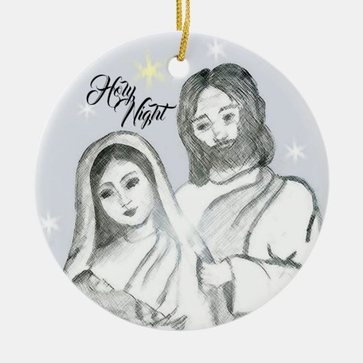 Kerstavond Heilig Nachtelijk Keramisch Ornament (Voorkant)