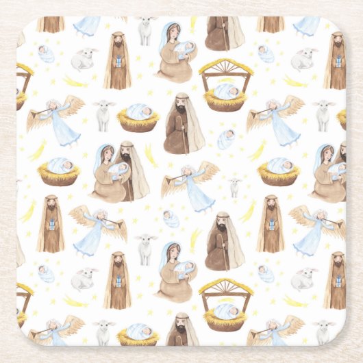 Kerstavond Heilig Religieus Square Paper Coaste Kartonnen Onderzetters (Voorkant)