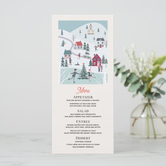 Kerstavond Ice Skateay Dinner Party Menu (Staand voorkant)