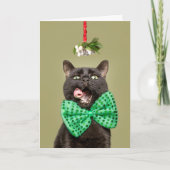 Kerstavond in Bow Stropdas onder Mistletoe Feestdagen Kaart (Voorkant)