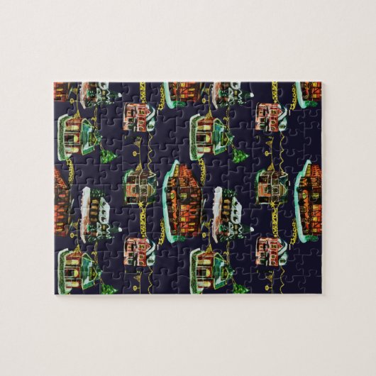 Kerstavond in de binnenhuisstructuur legpuzzel (Horizontaal)