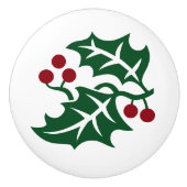 Kerstavond in de Groene Holly en de Rode Berries Keramische Knop (Voorkant)