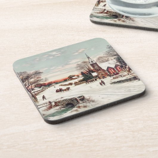 Kerstavond in de sneeuwkerk bier onderzetter (Linkerzijde)