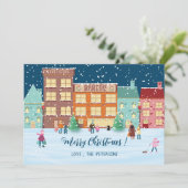 Kerstavond in de stad Plat kerstkaart (Staand voorkant)