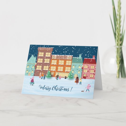 Kerstavond in de stad Vouwbare kerstkaart Feestdagen Kaart (Voorkant)