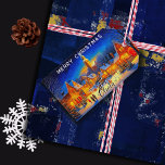 Kerstavond in een verlicht dorp cadeaulabel<br><div class="desc">Een prachtig cadeau label,  versierd met een illustratie in een  stijl. Een prachtig dorp in de sneeuw met verlichte huizen en wandelende mensen. Mooie en warme illustratie. De naam van de ontvanger kan worden aangepast. vrolijk kerstfeest!</div>
