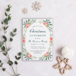 Kerstavond in Florals Greenery Kaart<br><div class="desc">Een elegante kerstvakantie luncheon-uitnodiging met waterverf bouquets van roze en koraalbloemen in wintergroen,  een  donkergroen script en eenvoudige moderne typografie. U kunt het soort evenement personaliseren (vakantielunch,  brunch,  theefeestje,  verjaardagsfeest,  vrijgezellenfeest,  enz.).</div>