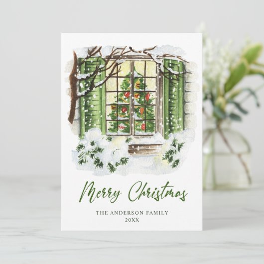 Kerstavond in het kerstfeest feestdagenkaart (Staand voorkant)