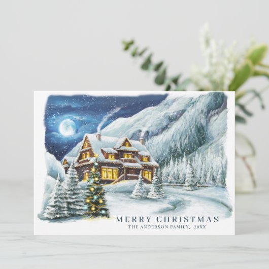 Kerstavond in het kerstfeest feestdagenkaart (Staand voorkant)