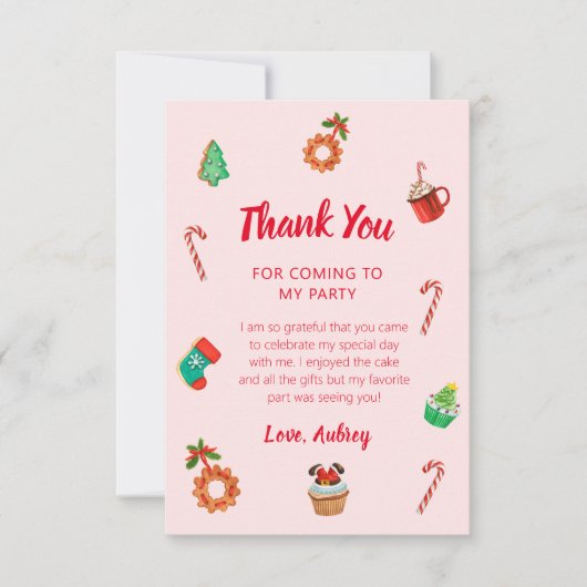 Kerstavond in het roze ontbijt bedankkaart (Voorkant)