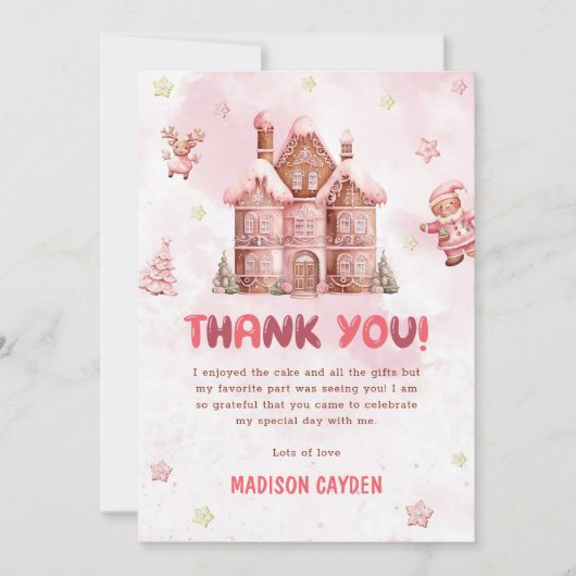 Kerstavond in het roze ontbijt bedankkaart (Voorkant)