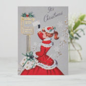  kerstavond in Red Dress Feestdagenkaart (Staand voorkant)