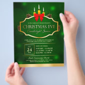 Kerstavond kaarslicht kerkdienst groen flyer (Hand)