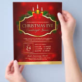 Kerstavond kaarslicht kerkdienst rood goud flyer (Hand)