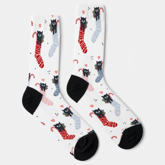 Kerstavond kat voorraad Nieuwsgierige leuke koffie Sokken (Rechts)