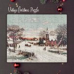Kerstavond Kerk in de sneeuwse Vintage Puzzel<br><div class="desc">Deze puzzel is voorzien van een reproductie van een drukwerk uit 1898 van Andrew W. Melrose,  waarin kerkbezoekers naar een  kerk afdalen op kerstavond in een sneeuwachtig platteland.</div>