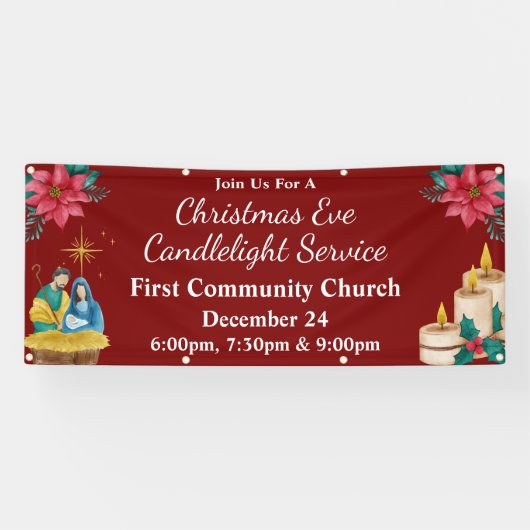 Kerstavond Kerkdienst met Kaarslicht Kerkelijke Ev Spandoek (Horizontaal)