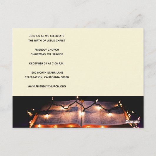 Kerstavond kerkerkkerk met kaarslicht briefkaart (Achterkant)