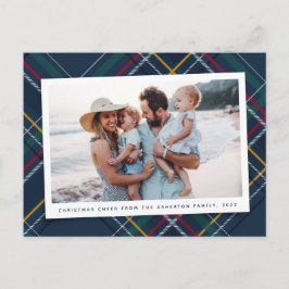 Kerstavond klassiek marinesartartan één foto feestdagenkaart