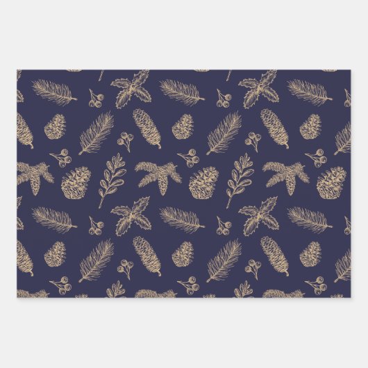 Kerstavond klassieke gouden dennen en botanische p inpakpapier vel (Voorkant 3)