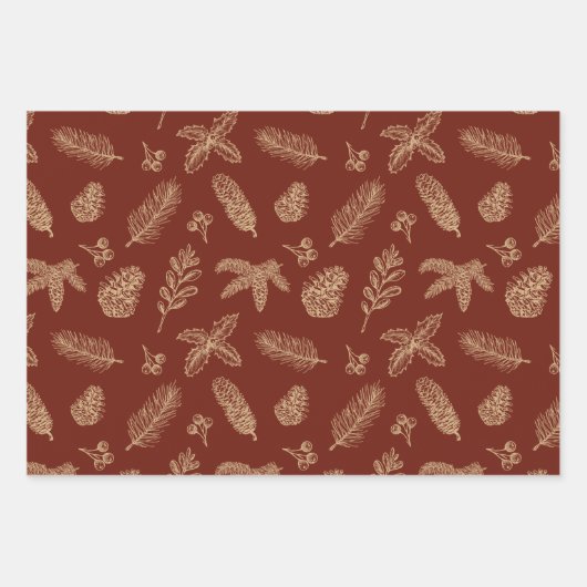 Kerstavond klassieke gouden dennen en botanische p inpakpapier vel (Voorkant 2)