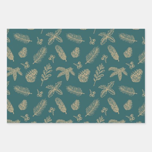 Kerstavond klassieke gouden dennen en botanische p inpakpapier vel (Voorkant)