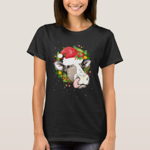 Kerstavond Koe Hoofd grote Koe met kerstkerstman T-shirt