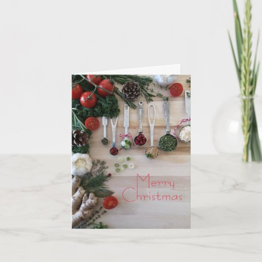 Kerstavond, kruiden, specerijen, tomaten, feestdagen kaart (Voorkant)
