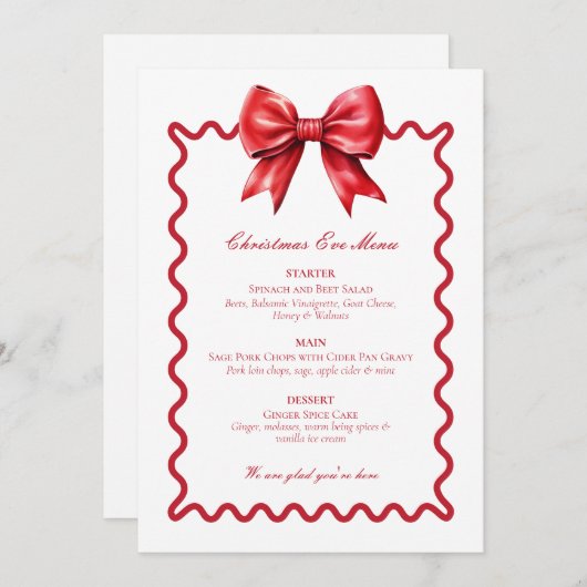 Kerstavond Menu Kaart Rood Lint (Voorkant / Achterkant)