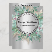 Kerstavond Menu Winter Zilver Bloemmotief (Voorkant / Achterkant)