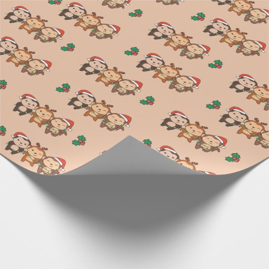 Kerstavond met apen cadeaupapier (Hoek)