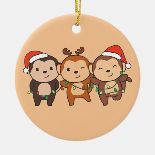 Kerstavond met apen keramisch ornament (Voorkant)