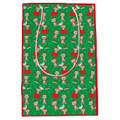 Kerstavond met apenkerstcadeaupatroon groen rood medium cadeauzakje (Voorkant)