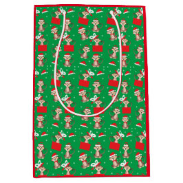 Kerstavond met apenkerstcadeaupatroon groen rood medium cadeauzakje