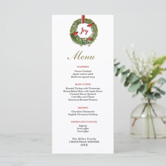 Kerstavond met boog en kardinalen menu (Staand voorkant)