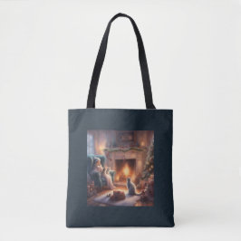 Kerstavond met de katten gezellige cadeautas tas