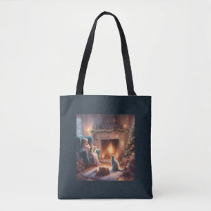 Kerstavond met de katten gezellige cadeautas tas