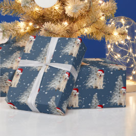 Kerstavond met een goudkoorts en een boom op sterr cadeaupapier