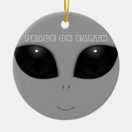 Kerstavond met grijze Alien-ogen Keramisch Ornament (Voorkant)