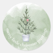 Kerstavond met groene en witte Waterverf Ronde Sticker (Voorkant)