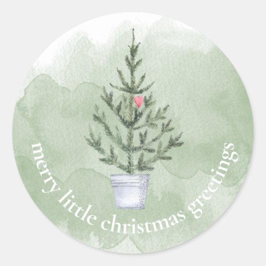 Kerstavond met groene en witte Waterverf Ronde Sticker (Voorkant)