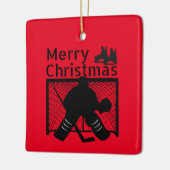 Kerstavond met ijshockey — grijze rode zwarte keramisch ornament (Links)