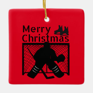 Kerstavond met ijshockey — grijze rode zwarte keramisch ornament