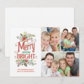 Kerstavond met Merry en Bright Retro Floral Feestdagenkaart (Voorkant / Achterkant)
