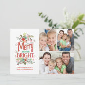 Kerstavond met Merry en Bright Retro Floral Feestdagenkaart (Staand voorkant)