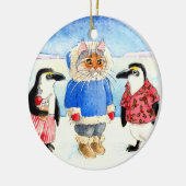 Kerstavond met pinguïns en kerst met katten keramisch ornament (Links)