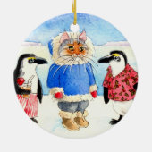Kerstavond met pinguïns en kerst met katten keramisch ornament (Achterkant)