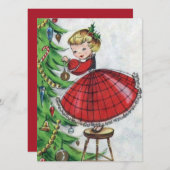  kerstavond met Retro-kerstvrouw, die de boom deco Feestdagenkaart (Voorkant / Achterkant)
