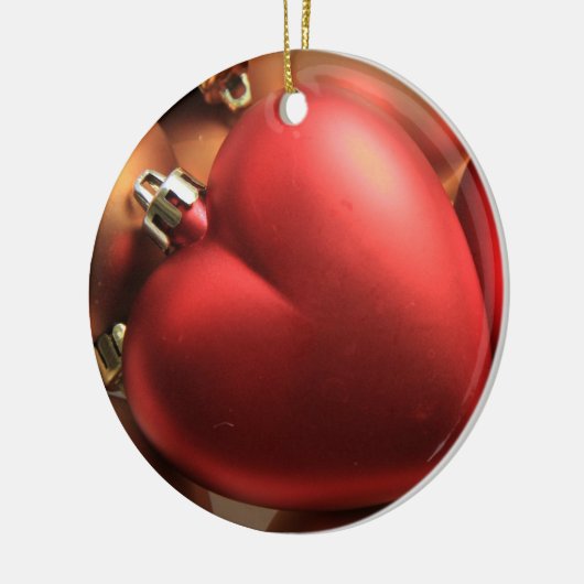 Kerstavond met rood hart keramisch ornament (Links)