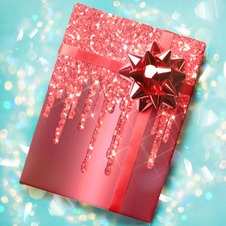 Kerstavond met rood metallisch druppel Glitter Hol Cadeaupapier